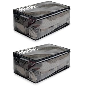 Hefty Storage Bags Extra Large Double Zipper Backpack, Heavy Duty Water Resistant Moving Totes with Shoulder Straps, Foldable Reusable Packing Organizers, 2 Pack (X-Large Black)