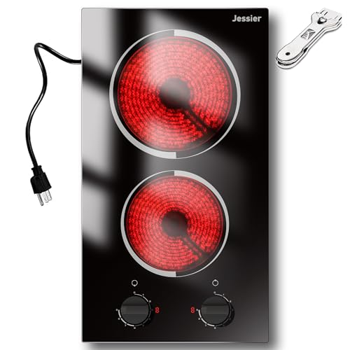 Comparison: Ceramic Stove Top 11 Jessier 2 Burner Electric Cooktop - 12 Inch Plug in Portable 110V Electric Cook Top Two Burner, Built-in & Countertop Ceramic Stove Top with Knob Control, 9 Power Levels and Overheat Protection