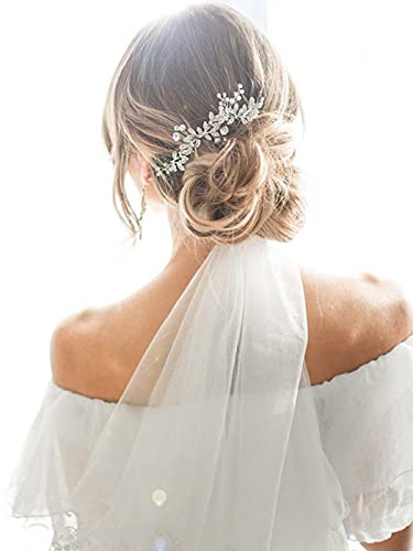 Unsutuo Crystal Bridal Headband Silver Rhinestone Leaves Wedding Hair Vine Pearls Bride Hair Pieces For Women And Girls(Silver) #TOP3