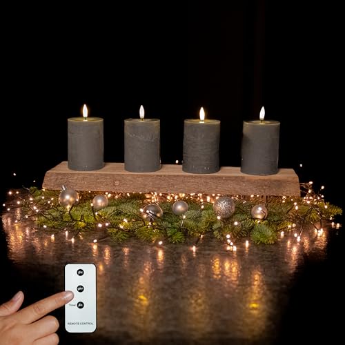 INSPINOVIA LED Echtwachs Kerzen 4er Set mit Fernbedienung & Timer |...