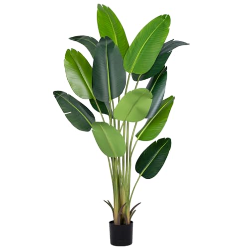 Artificial Bird of Paradise Plant 6Ft Fake Tropical Palm Tree with 13Trunks Faux Banana Leaf Trees in Pot for Home Indoor Outdoor Office Modern Decor Housewarming Gift