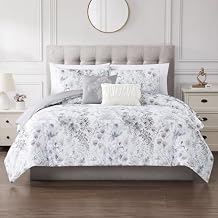 Modern Threads 5-Piece Printed Comforter Set, Giverny Queen in White Grey Blue Soft Comforter, 2 Pillow Shams, and 2 Decorative Pillows