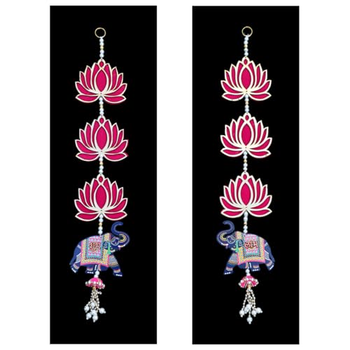 Image of Saugat Traders Lotus with Elephant Shubh Labh Hanging for Main Door Entrance, Pooja Room Temple, Diwali Decoration Puja Mandir Wall Hangings for Home Decor | 23 Inch Each