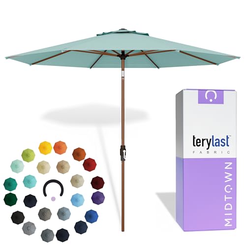 Image of Midtown Umbrellas Wooden 2-8 Ft Patio Umbrella, Seawater Canopy