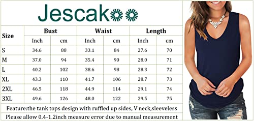 Jescakoo Summer V Neck Tank Tops For Women Dressy Shirts Sleeveless Navy Blue L #TOP4