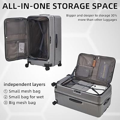 Kaleenie 2 pieces 20/29 Aluminum Frame Carry On and Checked Luggage Set with Side Opening,Lightweight Hardshell ABS+PC Trunk Suitcase with TSA Lock,360 Universal Wheels & Adjustable Handle,Dark Gray