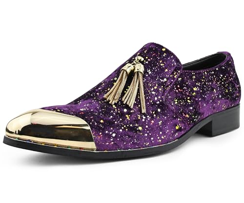 Amali Chaz, Men's Slippers - Loafers Men Slip on Shoes - Mens Casual Shoes - Man Made Velvet, Tuxedo Shoes - Metal Gold Chain Tassel & Gold Metal Tip, Dress Shoes - Gift