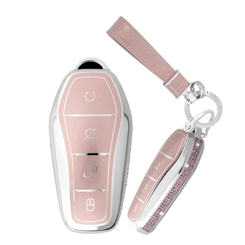 Coque de clé BYD en strass rose chic et protection tpu pour han ev