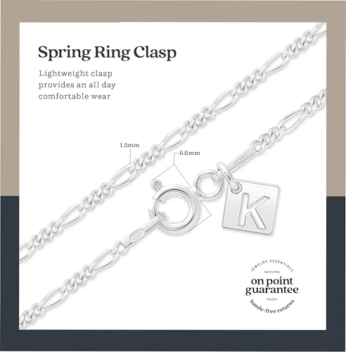 KEZEF Sterling Silver 1.5mm Figaro Chain Necklace for Women - 925 Italian Diamond Cut Chain, Available in Silver, 18K Yellow Gold, Rose Gold, 16-30 Inches4