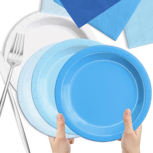 Image of CMUSKO 150Pcs Blue Plates and Napkins-Light Blue Party Supplies Gradient Blue Disposable Tableware Serves 50 for Birthday,Baby Shower,Wedding