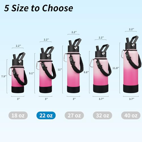 Image of BJPKPK 22oz Insulated Water Bottle with 3 Lids, Straw Lid & Handle
