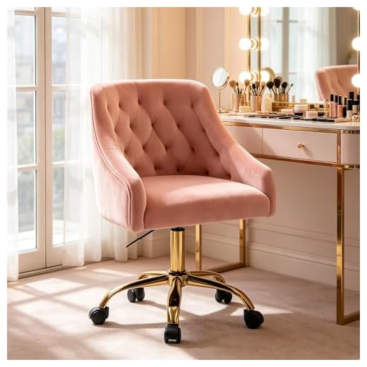 MOJAY Velvet Fabric Pink Desk Chair for Home Office | Swivel Task Chair | Modern Design | Chairs for Bedroom Desk | Girls | for Women | Pink |