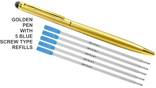Image of IMPRINT Ball Pen Medium Point Golden Body, Twist Mechanism with Touch Stylus and 5 blue refills in this pack