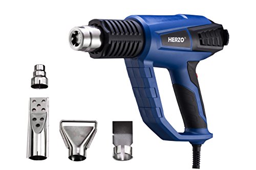 HERZO Pistola de Aire Caliente 2000W 3 Temperatura Ajustable Modelos (50 ℃/500℃/600℃) con 4 Boquillas