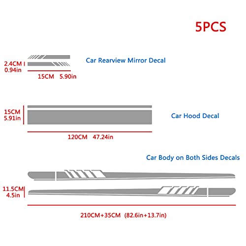 Qianbao Car Side Sticker Rear View Mirror Stickers Auto Hood Sticker Body Racing Sports Decals Set Stripe Graphics Body Sports Decoration Decals 5Pcs Gray #TOP1