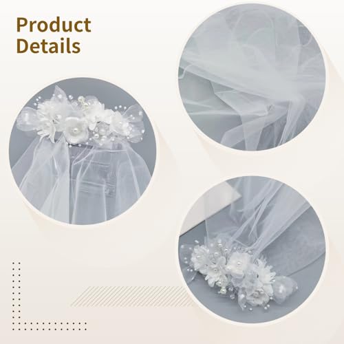Varku First Communion Veil,Girls Holy Communion Headpiece Flower Crown Veil,White Two-Layer Pearl Silver Sequins, 23.6" Length,Ideal for Communion Ceremonies,Elegant Headpiece for Ages 7-13