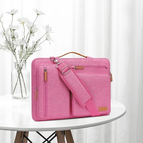 Image of MOSISO 360 Protective Laptop Shoulder Bag,15-15.6 inch Computer Bags Compatible with MacBook Pro 16 inch, HP, Dell, Lenovo, Asus Notebook,Side Open Messenger Bag with 4 Zipper Pockets, Rose Red