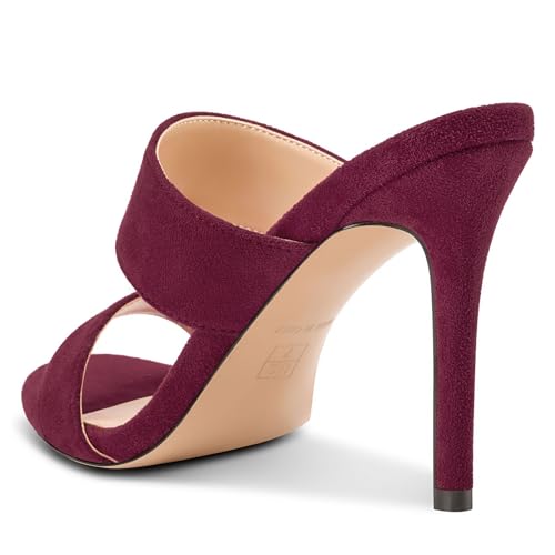 Image of NobleOnly Womens Round Open Toe Heeled Sandals Two Strap Stiletto High Heel Sandals Backless Dress Slip-on Mules Sandals 3.9 Inches Heels