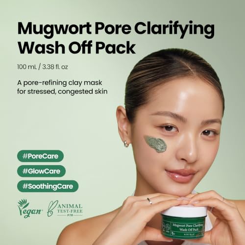 Image of AXIS-Y Mugwort Pore Clarifying Wash Off Pack - Face Exfoliator Targets Clogged Pores, Whitehead & Blackhead Remover - Vegan Korean Skin Care Glass Skin Clay Mask - 100 ml