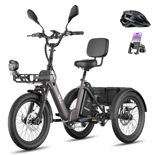 Fafrees F20 Mate II, Dreirad E-Bike Klapprad 20 Zoll, Elektro Dreirad 250W 25km/h, E Bike Lasten Drehmomentsensor, hydraulische Bremsen, Belastung 180KG (Schwarz, Amperestunden, 21)