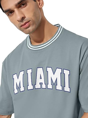 Image of Maniac Mens Printed Round Neck 3 /4th Sleeve Mustard Cotton Oversized T-Shirt