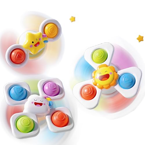 Echehi Lot de 3 Jouet Ventouse Bebe, Jouet Bain Bebe, Jeux Sensoriel Bebe. Soleil