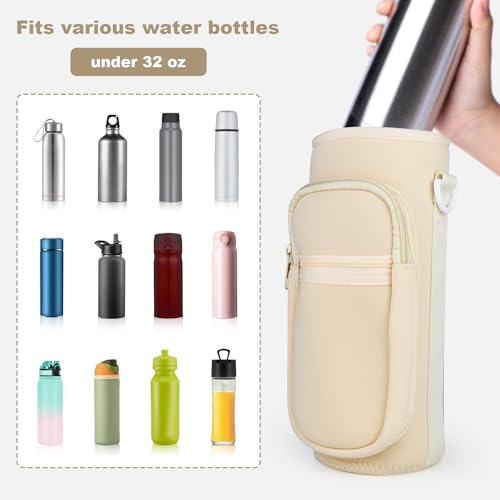 Image of Water Bottle Holder with Strap, Water Bottle Carrier Bag with Phone Pocket, Shoulder Hand Strap Insulated Neoprene 32 oz Water Bottle Sleeve for Walking Hiking Camping Gym(white)