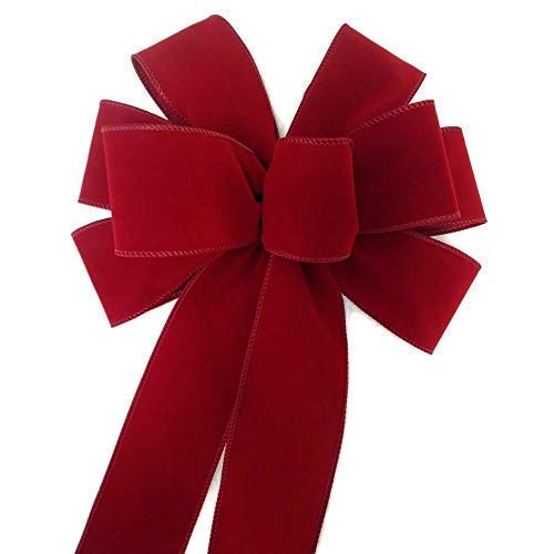 Large 10 inch Wired Brick Red Velvet Outdoor Bow