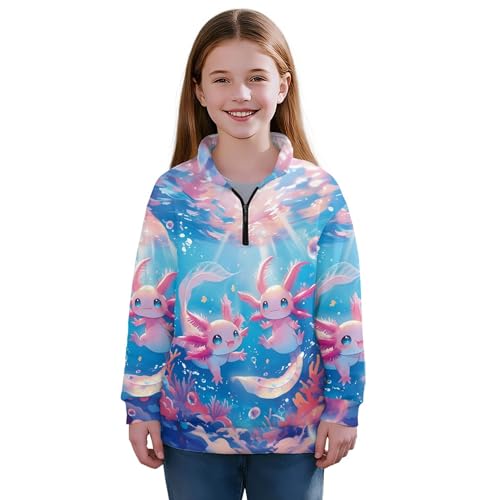 Image of AmzPrint Girls Graphic Quarter Zip Coat Long Sleeve Lightweight Oversized Athletic Running Hoodies For Kids Teen Girls