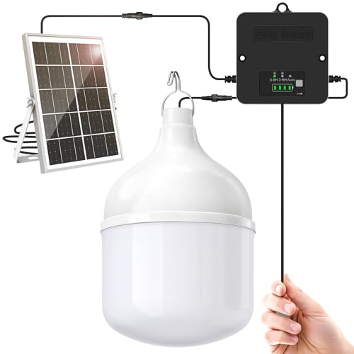 Solar Shed Light Indoor Outdoor, 6500K Daytime Available Pendant Light with Pull String, Power Display & Mode Indicator, IP65 Waterproof Solar Lights with 3 Lighting Modes for Garage Gazebo - 1 Pack