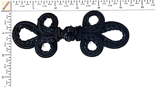 Chinese Frogs Button Closures Hook & Eye Fastener - Sewing Quilting Renaissance Dance Hawaiian Bridal Costumes Drapery Home Decor-Black-Big Double Braid Three Loop - Large Frog - 1 Pair/Pk #TOP1