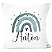 SpecialMe® Kissen-Bezug mit Name Bedruckt Motiv Regenbogen Baumwolle personalisierte Geschenke für Kinder Dekokissen Jungs weiß 40cm x 40cm