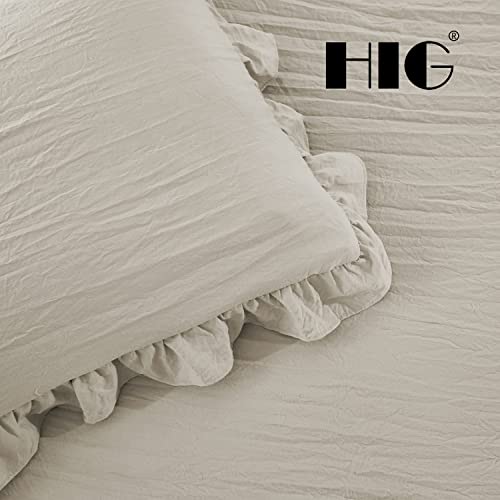 Hig 3 Piece Camel Ruffle Skirt Bedspread Set King - 30 Inches Drop Ruffled Style Bed Skirt Coverlets Bedspreads Dust Ruffles - Alina Bedding Collections - 1 Bedspread, 2 Standard Shams (Camel, King) #TOP4