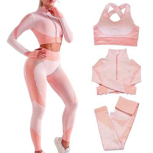 Veriliss Vêtement de Sport Femme 3 Pièces Survêtements D&rsquo;entraînement Ensembles Soutien-Gorge Sport Legging De Yoga Sportswear Fitness Ensembles D&rsquo;entraînement Tenues De Sport
