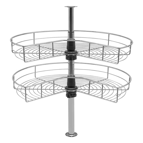 24inch Kidney Shaped Lazy Susan Corner Organizer, 2 Tier Lazy Susan Turntable for Cabinet, 270° Rotating Storage Shelf Rack, Adjustable Height 22-31inch