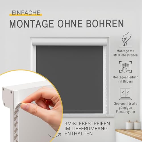 Sol Royal Kassettenrollo mit Führungsschiene SolReflect K24 60x175 cm Anthrazit - Blackout Thermorollo seitliche Führungsschienen - Befestigung ohne Bohren - Verdunkelungsrollo 60cm breit
