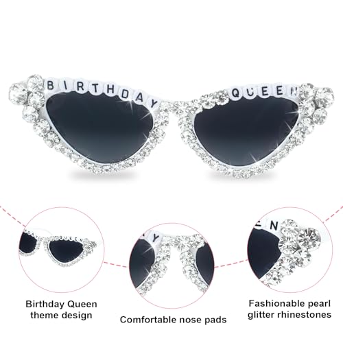 Birthday Girl Sunglasses for Women,Heart Shaped Glitter Sunglasses,Cute Birthday Glasses with Rhinestones for Bachelorette,Bridal Shower & Party Favors3