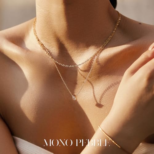 Gold Necklaces Set - Tarnish Proof and Hypoallergenic Layered Thick Gold-Plated Necklaces with Optional Finest Cubic Zirconia Stone- Extension, Strong Lobster Hook, White or 18K Yellow Gold2