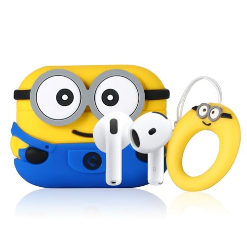 Image of Emoh Roced Case for AirPodS 4 (2024) with Keychain (ANC), Cute Cartoon Shockproof Protective Cover Compatible with Apple AirPods 4th Generation 2024 for Women and Boys (Yellow minns)