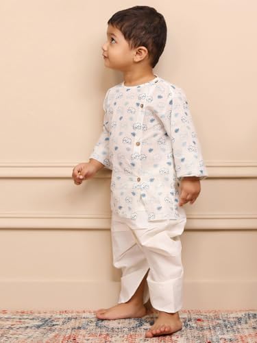 Image of POLKA TOTS 100% Cotton Elegant Traditional Dhoti Kurta Set for Baby Boys | Ultra-soft Cotton Ethnic Dress for Festivals and Weddings | Traditional Angrakha Dress for Kids Boys