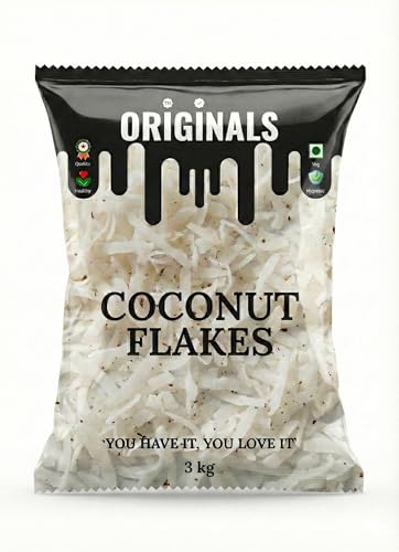 Image of ORIGINALS Premium Coconut Flakes (नारियल लच्छा) 3 kg Freshly Shredded Sun-Dried Fresh Aromatic & Nutrient-Rich Ideal for Baking Sweets & Garnishing