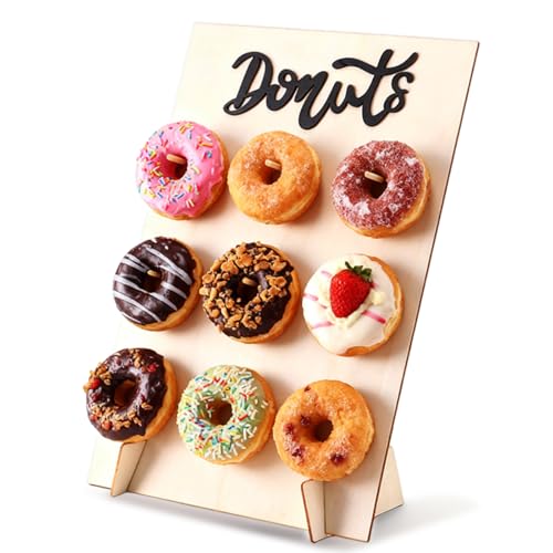 Donut Ständer Holz 9 Löcher Donut Wand Stand Wiederverwendbarer Donutständer für Hochzeiten Geburtstage Jubiläen DIY-Dekoration Konditoreie Dessert-Tisches (35x26cm)