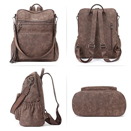 Image of CLUCI Backpack Purse for Women Fashion Leather Designer Travel Large Ladies Shoulder Bags with Tassel, Two-toned Coffee, Large