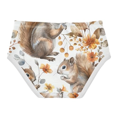 Girls Underwear Toddler 2t Cotton Panties for Girl Fancy Kids Undies Briefs Cute Watercolor Squirrels Flowers2