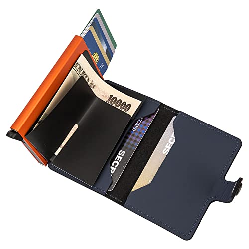 Image of SECRID - Men's Mini wallet Genuine Matte Leather With RFID Safe Card Case for max 12 cards (Night Blue & Orange), Small