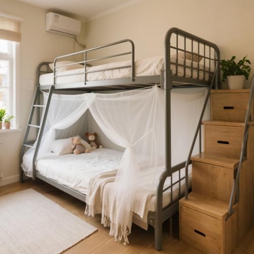 Image of 1.2M Wide Bed with White Extra Dense Quadrant Protection Mosquito Net,Dormitory Double Bed Cover Dense Insect Net for Camping,Family,Dormitory,Housing Bed Bug Protection (L:1.9m*W:1.2m)