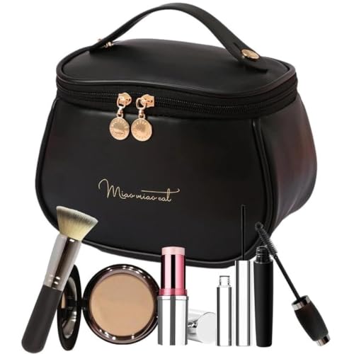 Image of Sprqcart Large Capacity Waterproof Travel Cosmetic Bag with Handle and Divider - Multifunctional Makeup Organizer for Easy Access - Stylish Design | Black
