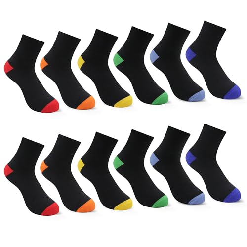 Uizuooy Calzini Bambini Ragazzi Ragazze Calzini Sportivi Calcio Cotone Unisex Calzini Colorati Calzini a Compressione Bambini Calzini Traspiranti Bambini Tennis 12 Paia 2876-39_42