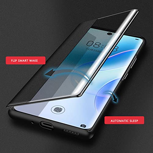 Xd Designs Flip Clear Smart View Case For Oneplus 10 Pro 5G, Leather Case Full Body 360° Protection Cover, Translucent Standing Phone Shell Tpu Bumper, Support Wireless Charging,Black #TOP2