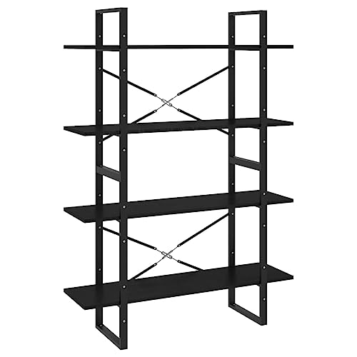 KTHLBRH Estantería de 4 compartimentos, color negro, 100 x 30 x 140 cm, madera maciza de pino, estantes decorativos, estantería de oficina, salón, sala de estar, estantes para el dormitorio, oficina